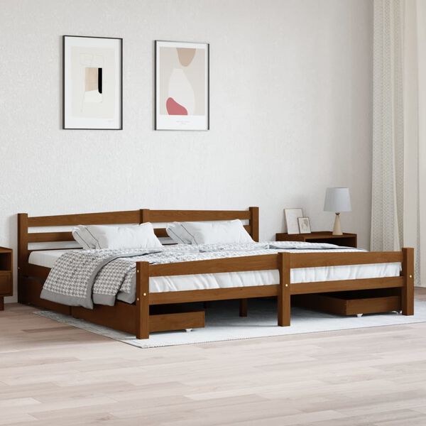 vidaXL Giroletto con 4 Cassetti Ambra Legno Massello di Pino 200x200cm