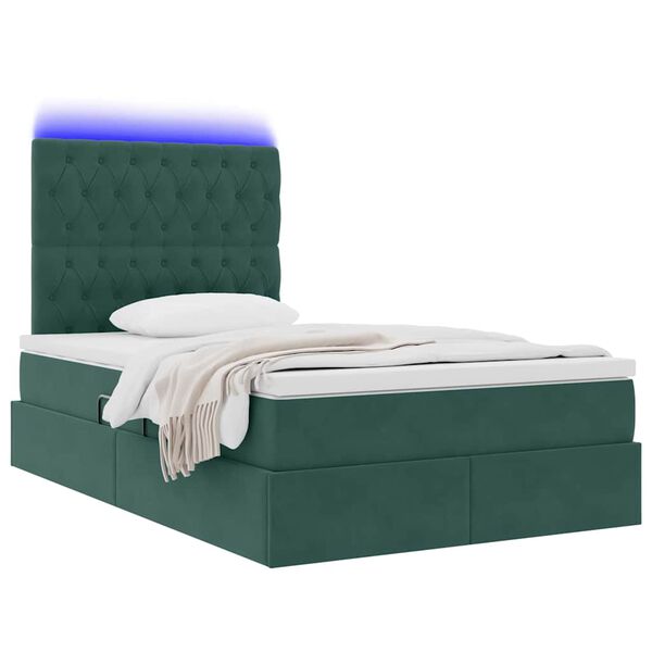 vidaXL Letto con contenitore e LED Verde Scuro 120 x 200 cm Velluto