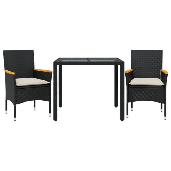 vidaXL Set da Pranzo da Giardino 3 pz con Cuscini Polyrattan e Vetro