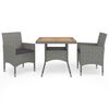 vidaXL Set Mobili da Pranzo da Giardino 3 pz Grigio Polyrattan Acacia