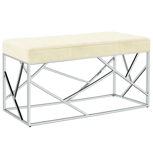 vidaXL Panca 97 cm Crema in Velluto e Acciaio Inossidabile