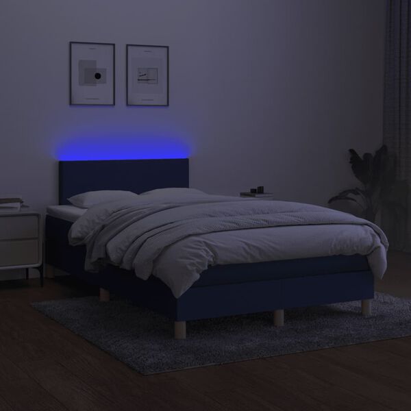 vidaXL Letto a Molle con Materasso e LED Blu 120x190 cm in Tessuto