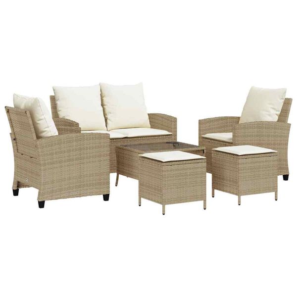 vidaXL Set Divano da Giardino 6 pz con Cuscini Beige in Polyrattan