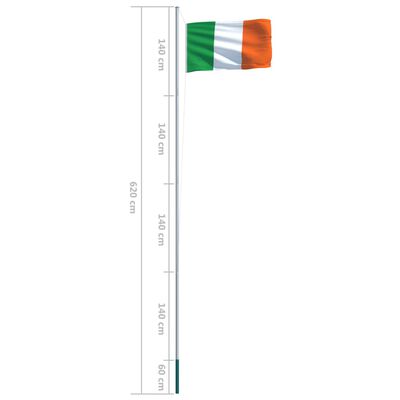 vidaXL Bandiera dell'Irlanda con Pennone in Alluminio 6,2 m