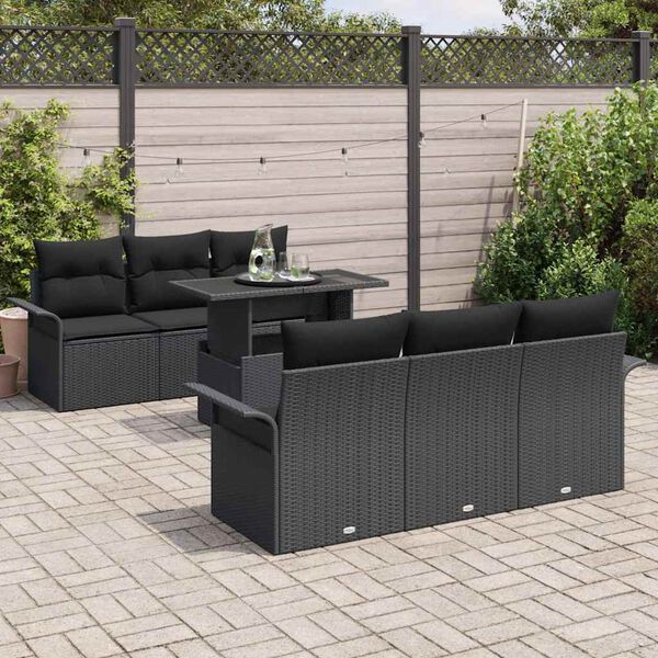 vidaXL Set Divano da Giardino con cuscino 7 pcs Nero polyrattan