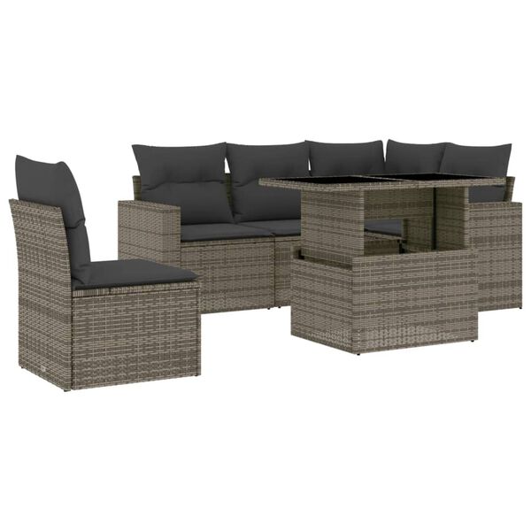 vidaXL Set Divano da Giardino 6 pz con Cuscini Grigio in Polyrattan