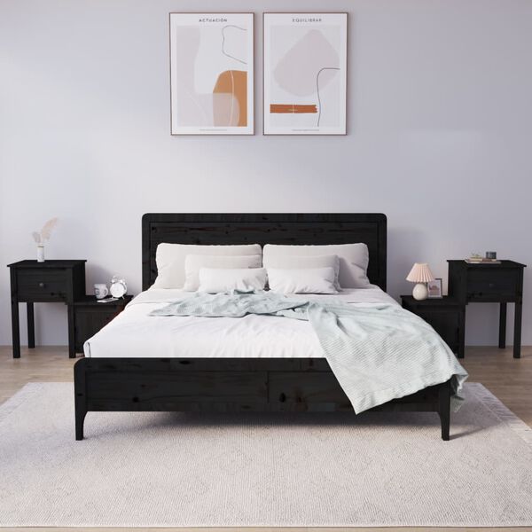 vidaXL Comodini 2 pz Neri 79,5x38x65,5 cm in Legno Massello di Pino