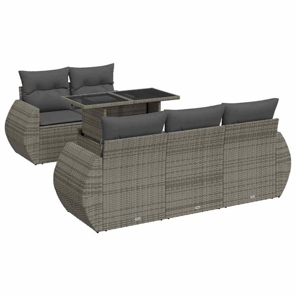 vidaXL Set Divano da Giardino 6 pz con Cuscini Grigio in Polyrattan