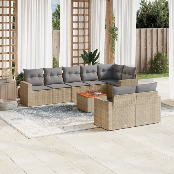 vidaXL Set Divano da Giardino 9 pz con Cuscini Beige Misto Polyrattan
