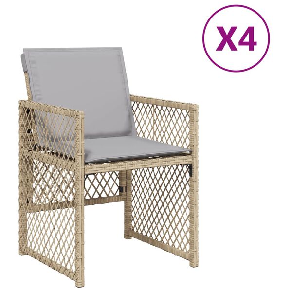 vidaXL Sedie da Giardino con Cuscini 4 pz Beige Misto in Polyrattan