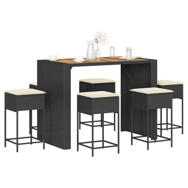 vidaXL Set Bar da Giardino 7 pz con Cuscini in Polyrattan Nero