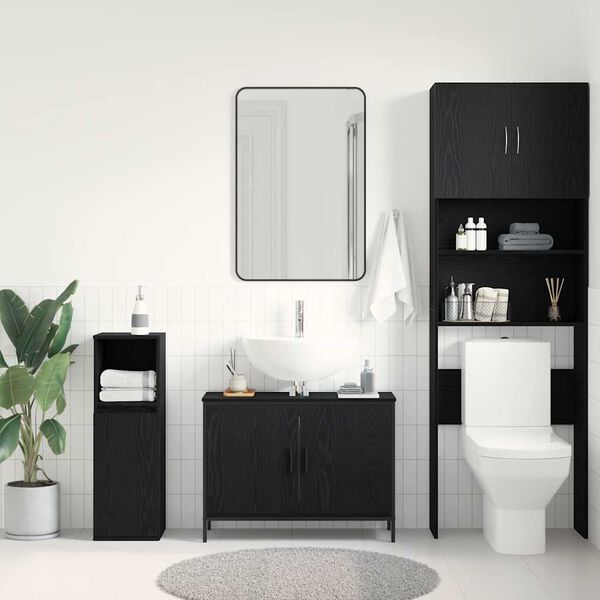 vidaXL Armadio per Lavabo da Bagno Rovere Nero 80 x 30 x 60 cm
