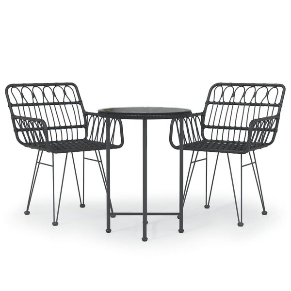 vidaXL Set da Pranzo da Giardino 3 pz Nero in Polyrattan