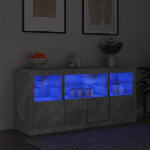 vidaXL Credenza con Luci LED Grigio Cemento 142,5x37x67 cm