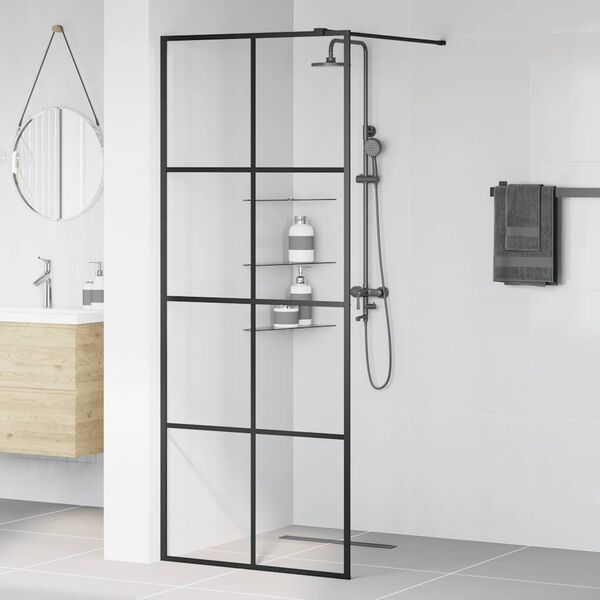 vidaXL Parete per Doccia Walk-in Vetro Trasparente ESG 80x195 cm Nera