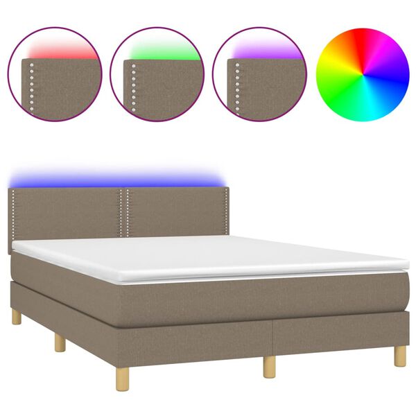vidaXL Letto a Molle con Materasso e LED Tortora 140x200 cm in Tessuto