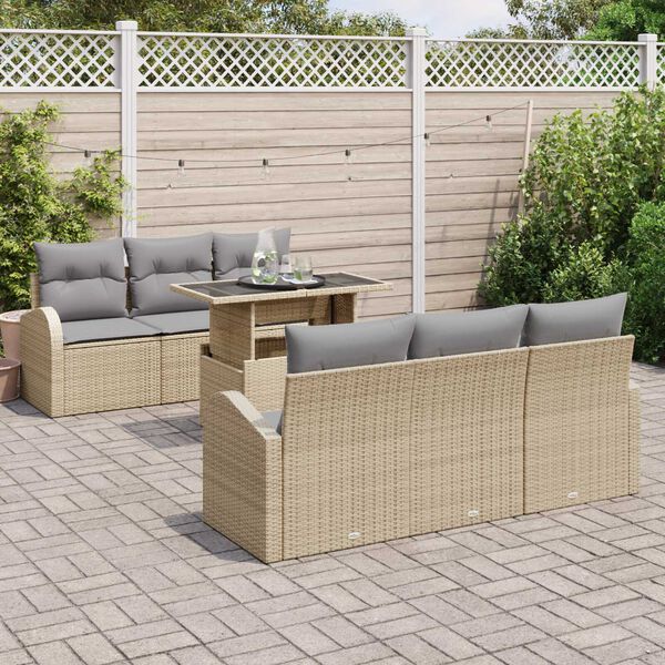 vidaXL Set Divano da Giardino 7 pcs Beige Rattan in Polipropilene
