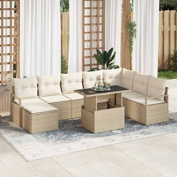 vidaXL Set Divano da Giardino 9 pcs Beige Poly Rattan