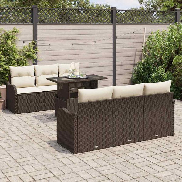 vidaXL Set Divano da Giardino con cuscino 7 pcs Marrone Poly Rattan