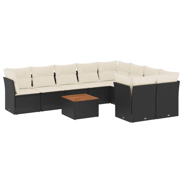 vidaXL Set Divani da Giardino 10pz con Cuscini in Polyrattan Nero