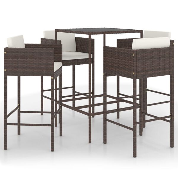 vidaXL Set da Bar da Giardino 5 pz con Cuscini in Polyrattan Marrone