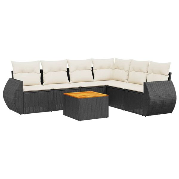 vidaXL Set Divani da Giardino con Cuscini 7pz Nero Polyrattan