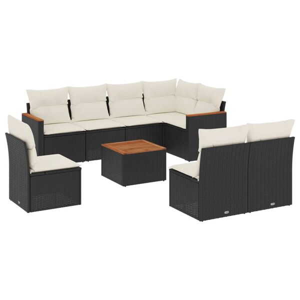 vidaXL Set Divani da Giardino 9 pz con Cuscini Nero in Polyrattan