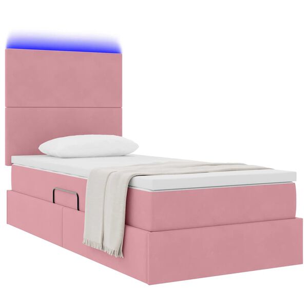 vidaXL Letto con contenitore e LED con led Rosa 90 x 190 cm Velluto