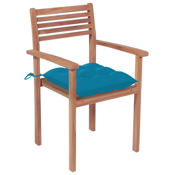 vidaXL Sedie da Giardino 4 pz con Cuscini Azzurro in Massello di Teak