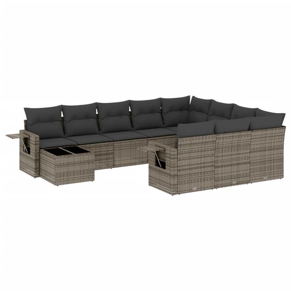 vidaXL Set Divani da Giardino 11 pz con Cuscini in Polyrattan Grigio