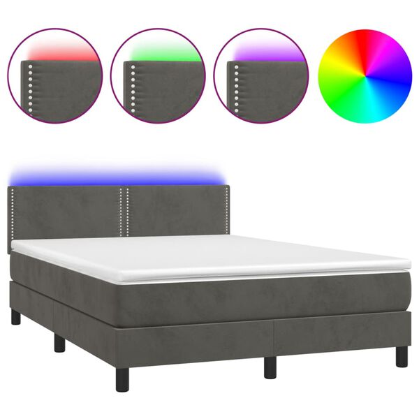 vidaXL Letto a Molle con Materasso e LED Grigio Scuro 140x200 cm