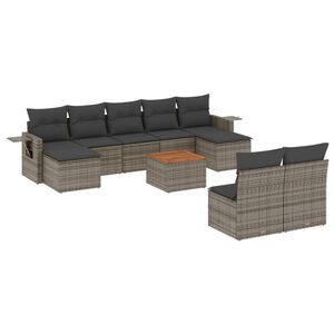 vidaXL Set Divano da Giardino 10 pz con Cuscini Grigio in Polyrattan