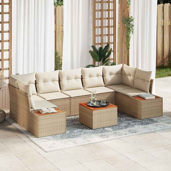 vidaXL Set Divano da Giardino con cuscino 8 pcs Beige Poly Rattan