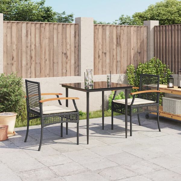 vidaXL Set da Pranzo da Giardino 3 pz con Cuscini Nero in Polyrattan