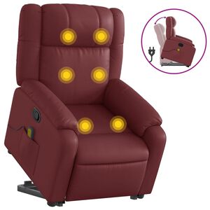 vidaXL Poltrona Alzapersone Massaggi Reclinabile Rosso Vino Similpelle