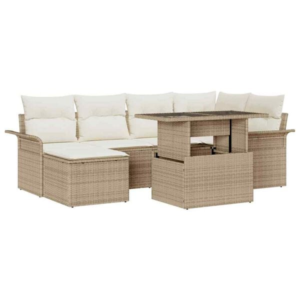 vidaXL Set Divano da Giardino con cuscino 7 pcs Beige Poly Rattan