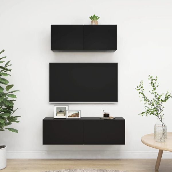 vidaXL Set di Mobili Porta TV 2 pz Nero in Legno Multistrato