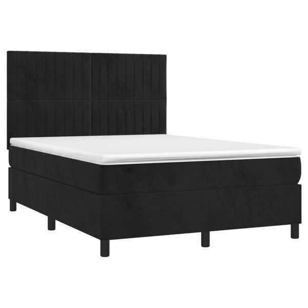 vidaXL Letto a Molle con Materasso e LED Nero 140x200 cm in Velluto