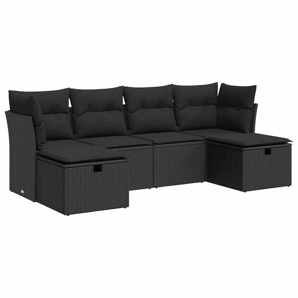 vidaXL Set Divano da Giardino 6 pz con Cuscini Nero in Polyrattan