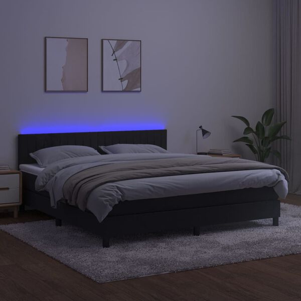 vidaXL Letto a Molle con Materasso e LED Nero 180x200 cm in Velluto