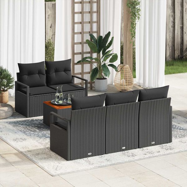vidaXL Set Divano da Giardino con cuscino 6 pcs Nero polyrattan