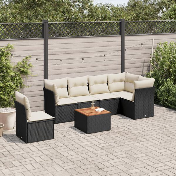 vidaXL Set Divani da Giardino con Cuscini 7pz Nero Polyrattan