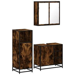 vidaXL Set Mobili da Bagno 3 pz Rovere Fumo in Legno Multistrato