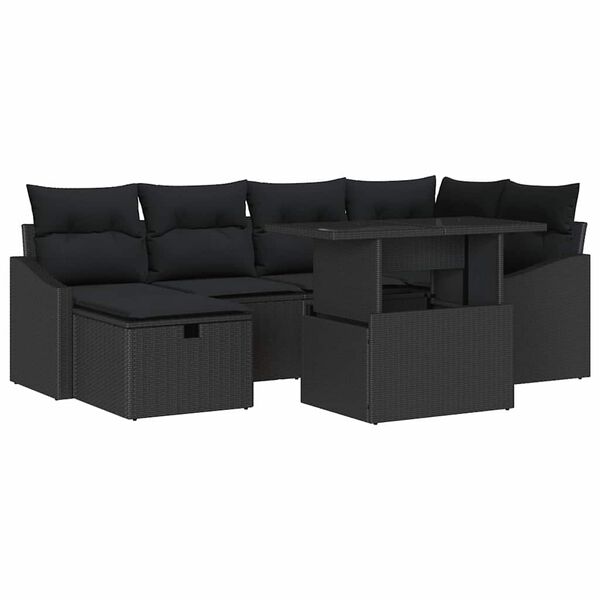 vidaXL Set Divano da Giardino con cuscino 7 pcs Nero Poly Rattan