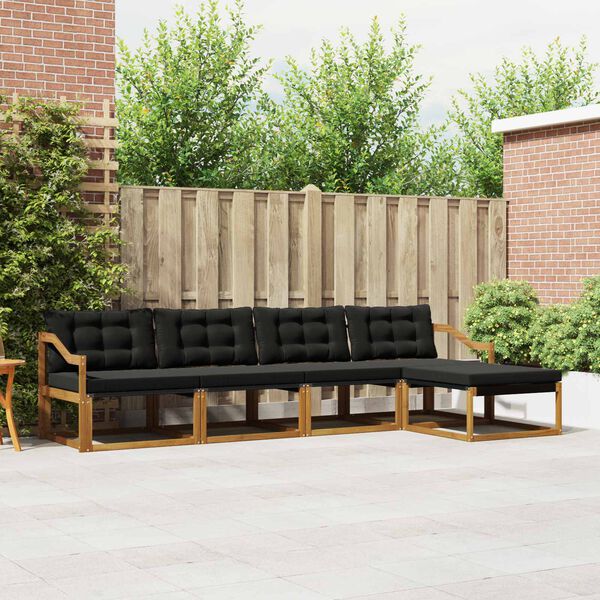 vidaXL Set di divani da esterno con cuscino 5 pcs Naturale e Nero