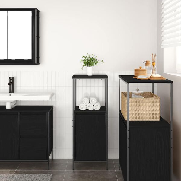 vidaXL Mobile da Bagno con Ripiani Rovere Nero 36x35x95 cm