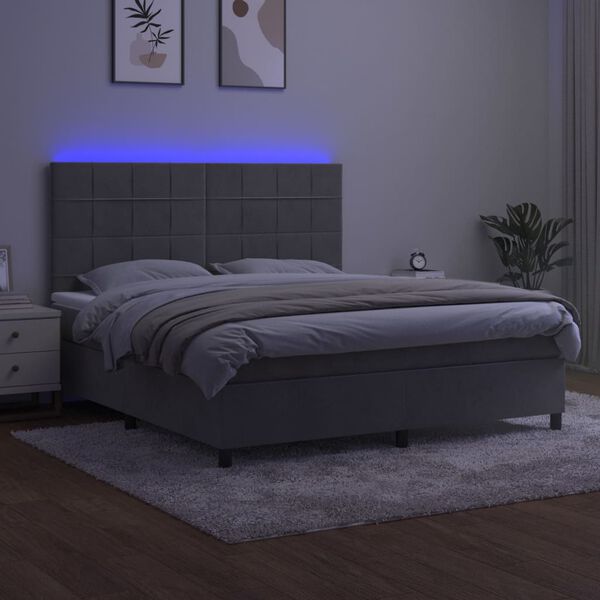 vidaXL Letto a Molle Materasso e LED Grigio Chiaro 160x200 cm Velluto