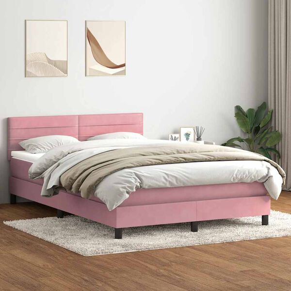 vidaXL Letto a Molle con Materasso e LED Rosa 140x220 cm in Velluto