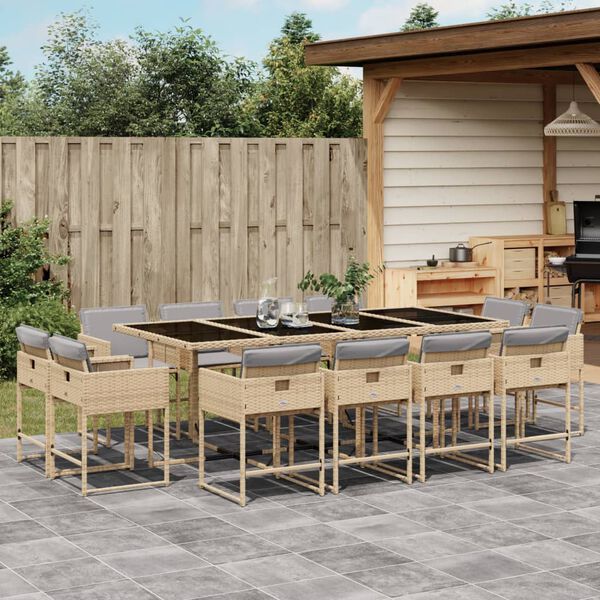 vidaXL Set Pranzo da Giardino 13 pz con Cuscini Beige Misto Polyrattan