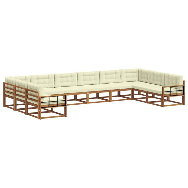 vidaXL Set di divani da esterno con cuscino 10 pcs Naturale e Crema